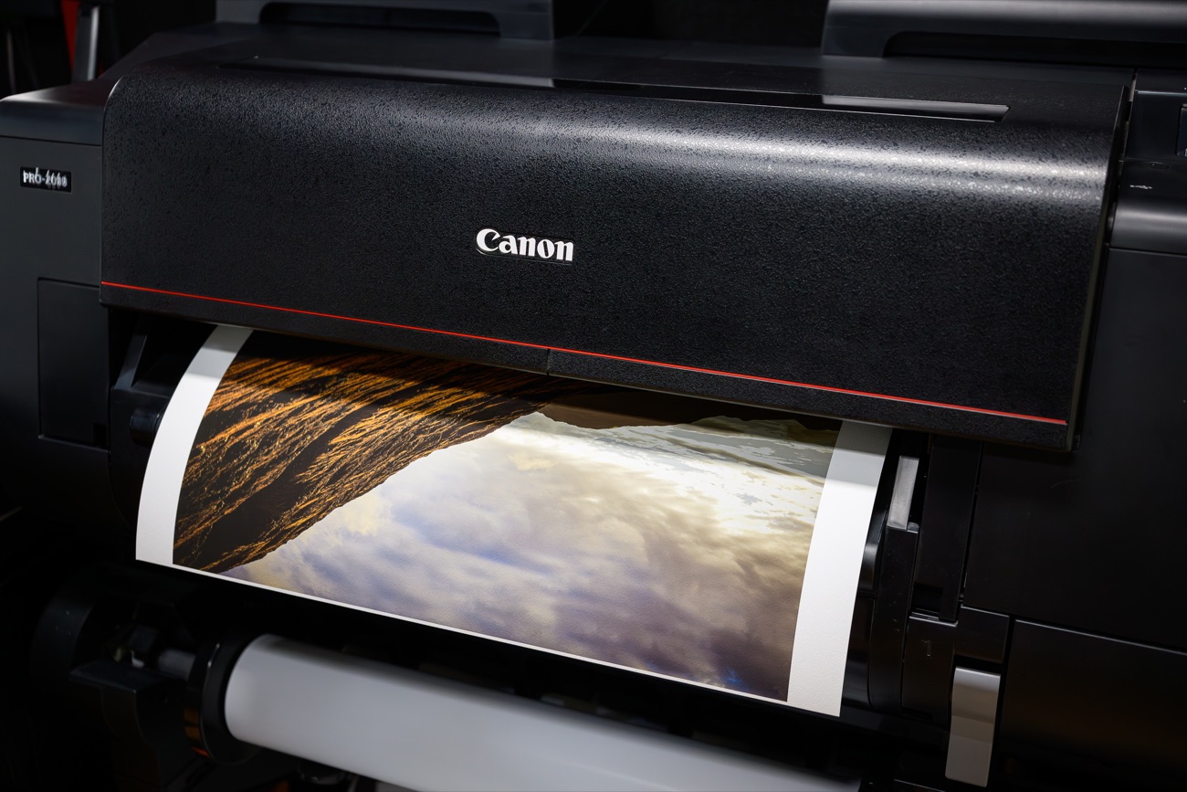 Un agrandissement de paysage en cours d’impression sur notre traceur Canon